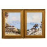 Ettore Gianni, 19th Century Italian Pair of attractive Italian Views of Naples, gouache, approx.