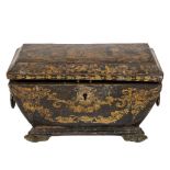 A 19th Century Chinese lacquered and gilt decorated Tea Caddy, designed with typical motifs, the