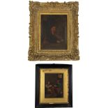 After Teniers "The Violinist," an interior, O.O.C., 26cms x 20cms (10 1/4" x 8") in gilt frame;