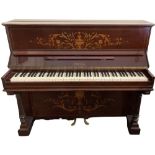 A very attractive Pleyelssolff & Co., mahogany and marquetry inlaid upright Piano, with urn and