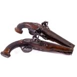 A very fine and rare pair of 18th Century flintlock double barrel Pistols, probably French, each