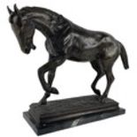 An attractive bronze Study of a Horse, probably after L. Barye,on polished limestone base, 39cms (15
