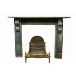 A Victorian fossilised slate Fire Surround, the oblong top above a plain frieze with corbel supports