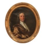 Late 17th Century English School  'Portrait of a Gentleman,' O.O.C., oval, half length depicting man