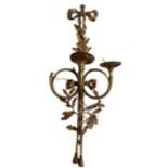 A pair of cast brass three branch Wall Lights, in the Adams style, with ribbon bows, leaf sprays and