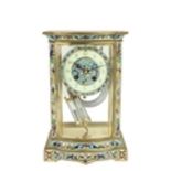 A good bow fronted brass and champlevé enamel four glass Mantle Clock, the movement by R. & Co.,
