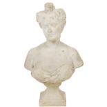 A good 19th Century Italian carved white marble Bust, of a Lady, head and shoulders, on square