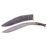 A 16" blade Vintage Indian / Nepal Gurkha Kukri Knife, with carved and turned ebony handle in