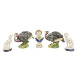 A good pair of Italian polychrome porcelain models of Turkeys, 19cms (7 1/2"), together with a