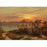 19th Century Continental School "View of Istanbul," Extensive City Scape at Sunset, with multiple