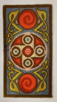 A polychrome Celtic Revival wool Rug, with typical Celtic design, inside a brown border, 178cms x
