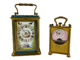 An attractive 19th Century ormolu cased French Carriage Clock, the face with painted dial