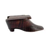 A rare Georgian period wooden Snuff Box, modelled as a shoe with sliding top compartment, approx.