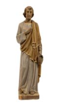 A late 19th Century carved and painted model of Saint Joseph in standing pose carrying wicker basket