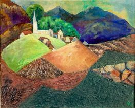 Lotita Alexander - Irish (XX-XXI) "Church on the Hill," O.O.C., landscape, approx. 60cms x 70cms (0"