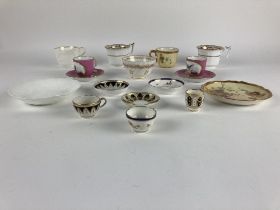 A good Royal Worcester floral Cup and Saucer, three similar miniature Derby Cups and Saucers, a pair
