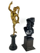 A Grand Tour style Bust, of Menelaus in bronzed composition on square bronzed metal base, 38cms (