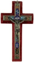 A fine Italian micro mosaic and silver plated Cross, inlaid with spear, ladder, I.N.R.I., birds, and