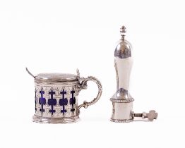 A Victorian silver Mustard Pot, of bright cut and pierced design with blue liner, and S scroll
