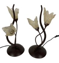 A pair of attractive metal Table Lamps, modelled as lilies with glass moulded shades. (2)