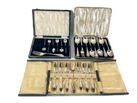 A cased set of 6 silver Coffee Spoons, each with coffee bean top, two similar Sheffield bright cut