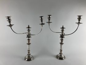 A very large pair of good quality two branch, three light plated Candelabra, decorated with shell
