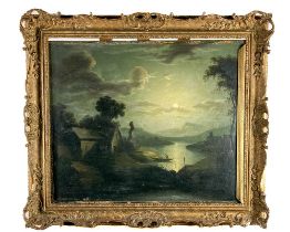 ** WITHDRAWN** Attributed to Abraham Pether (1790-1844) "A Moonlit Lake and Cottage," O.O.C.,
