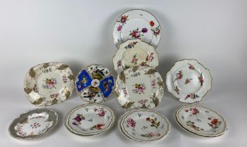 Five colourful floral hand painted English porcelain Plates, three Derby floral Plates, and six