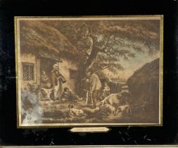 After David Tenniers "The Village Fete," a large black and white Engraving in gilt frame, together