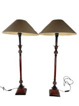 A pair of brown patinated bronzed metal Table Lamps, each stem with two star moulded knops on square