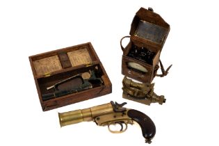 Militaria: A Webley and Scott Ltd., (London & Birmingham) Flare Gun, with brass barrel and wooden