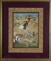 An attractive set of 4 Indian gouache Paintings, depicting various scenes, deer hunting, noble