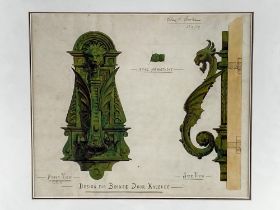 Charles A. Cooke (Australian 1836-1902?] "Design for bronze Door Knocker," watercolour, depicting