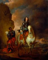 Thomas Wyck (1616-1677) Portrait of Oliver Cromwell on Horseback, with Moorish Attendant c 1655