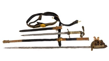 Militaria: A Naval Officers Sword, (Moseley and Pounsford Ltd.) with brass bound leather scabbard,