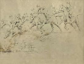 Olive Whitmore (1879-1951) 'Horses Crossing a Bank at Punchestown,' (illus. Irish Field April