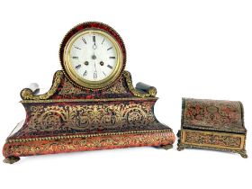 A 19th Century boulle Mantle Clock, the circular enamel dial with Roman numerals over a concave