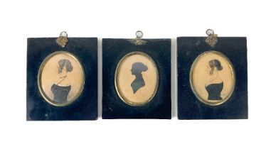 Anna Senclare - 19th Century Silhouette Profile Portrait of a Lady with long necklace signed oval,