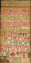 A 19th Century Needlework Sampler, worked with letters, numbers, by Ellen Sailer, aged 7, 1803, 41ms