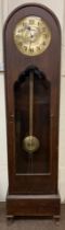 An early 20th Century Longcase walnut Clock, with arched top and circular brass dial with Arabic