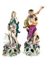 A very good pair of Chelsea porcelain gold anchor Allegorical Figures, late 18th Century / early