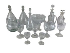 A quantity of miscellaneous Glass, comprising a pair of monogrammed Decanters and stoppers, three
