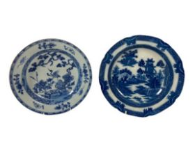 An attractive 18th Century Chinese landscape Plate, the overall dark or Royal blue and white designs