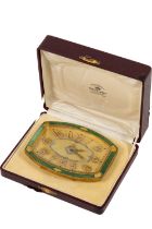 An attractive 8 day Swiss made enamel and gilt metal cased Table Clock, by Mappin & Webb,