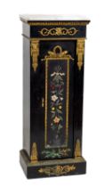 A 19th Century ebonised and brass mounted pietra dura Pier Cabinet, with white marble top above a