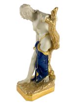 A fine Royal Worcester porcelain Figure, of the bathed semi-nude leaning on a tree stump, 40cms (