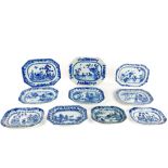 A Chinese oval blue and white Meat Platter, NanKing - 18th Century, 37cms (14 1/2), a smaller