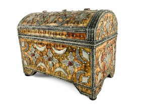 A very unusual Moroccan dome top Casket, veneered in bone and adorned with various shaped white