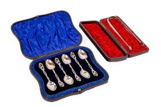 A good set of 6 cast silver Coffee Spoons, each with interlaced rustic handle, Sheffield c. 1902,