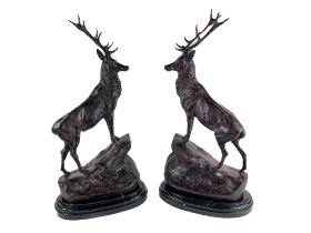 After Jules Moigniez French (1825-1894) "Pair of Stags," bronze, each in opposing position, standing